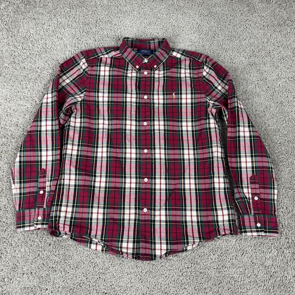Polo Ralph Lauren Shirt Boys XL 18-20 Red Plaid Flannel Button Front Long Sleeve